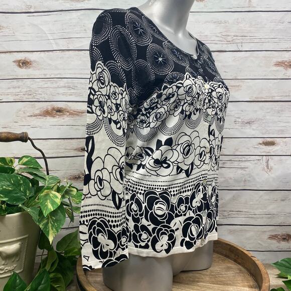 Pierri NY Black & White Beaded Cardigan Size M Button Close Sweater Medium - Picture 2 of 12